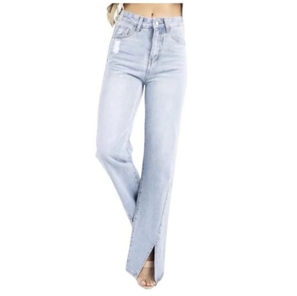 Kittenish Hise Rise Wide Leg Split Hem Retro Denim Jeans Jessie James De… - Picture 9 of 12